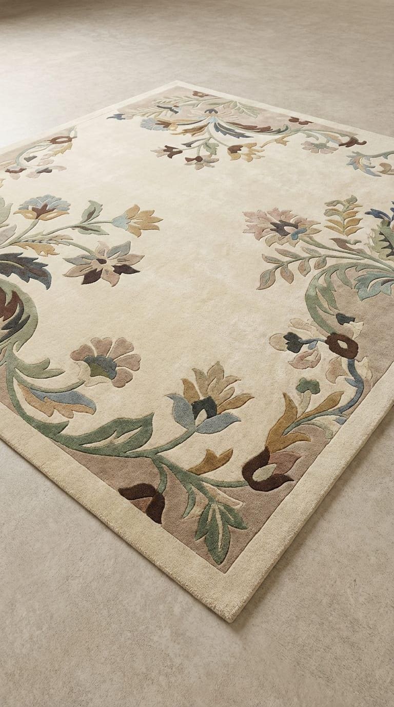 Hand Tufted Floral Wool Rug, Vintage Botanical Area Rug, Classic Ivory ...