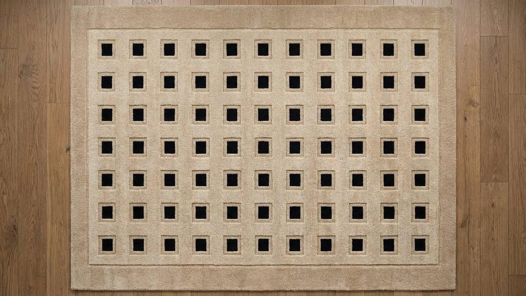 Hand-tufted Wool Area Rug, Modern Geometric Square Pattern Rug, Beige ...
