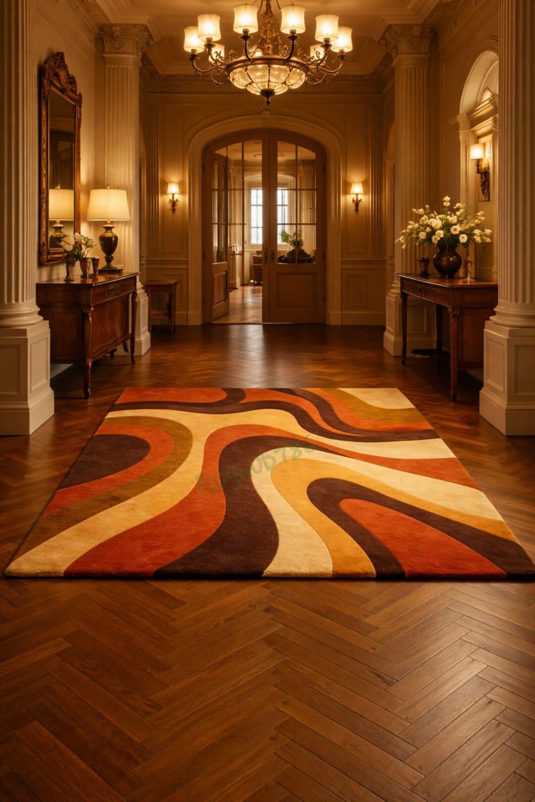 Handmade Tufted Rug Retro Abstract Area Rug, Mid Century Modern Wave ...