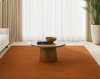 Modern burnt Orange wool rug, Hand Tufted rug, minimalist cozy area rug for living room, bedroom, office,contemporary earthly tone rug