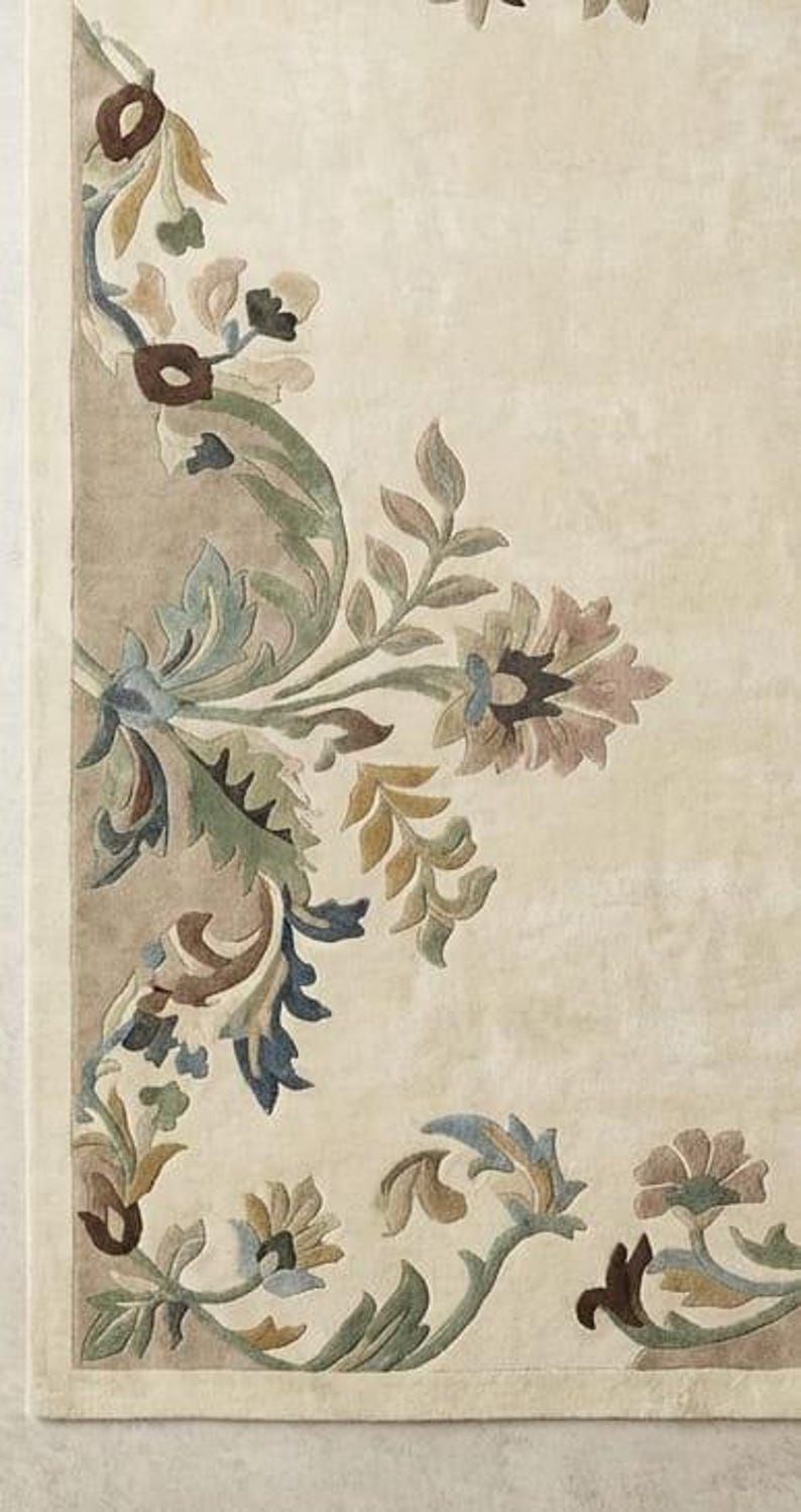 Hand Tufted Floral Wool Rug, Vintage Botanical Area Rug, Classic Ivory ...