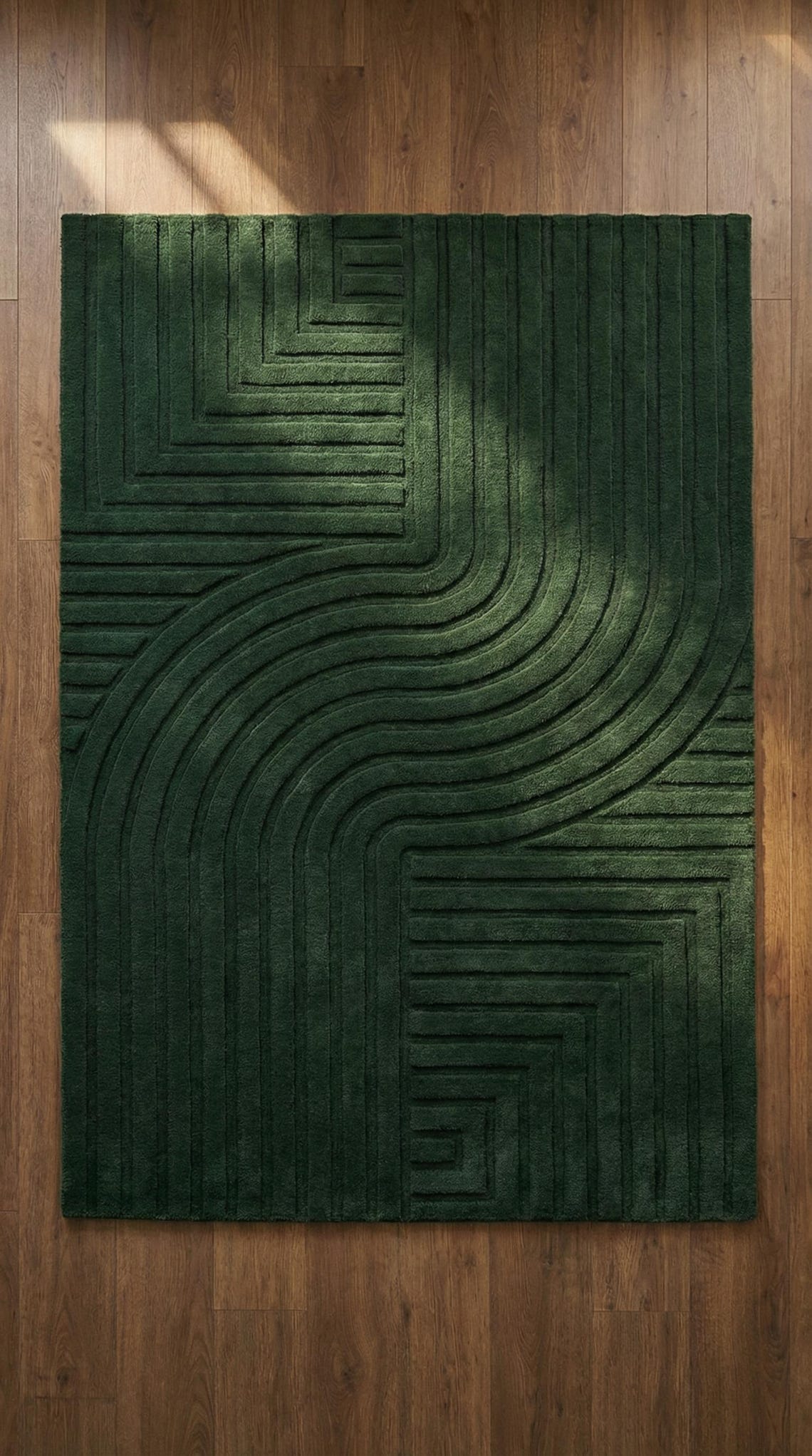 Emerald Green Geometric Rug – Modern Shag Area Rug, Plush Textured ...