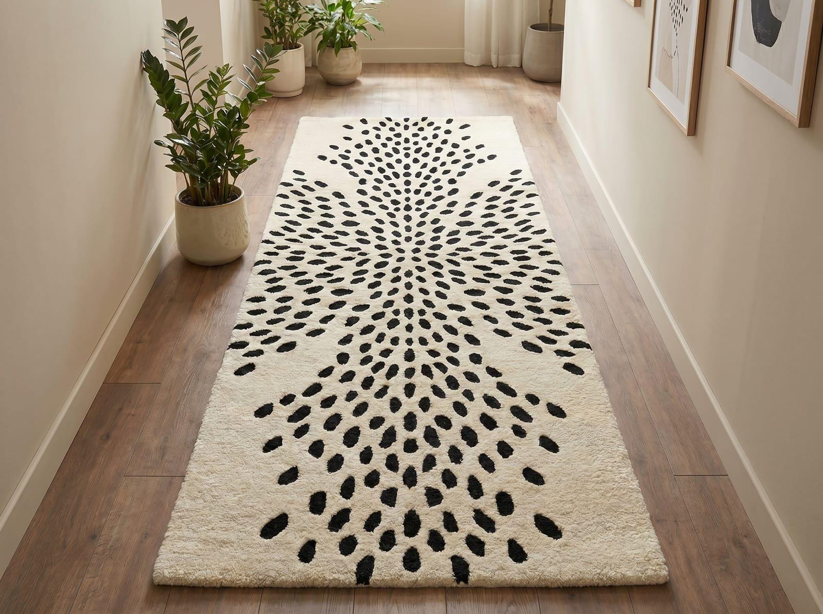 Hand Tufted Wool Runner Rug Black Dot Pattern Ivory Hallway Rug Modern ...