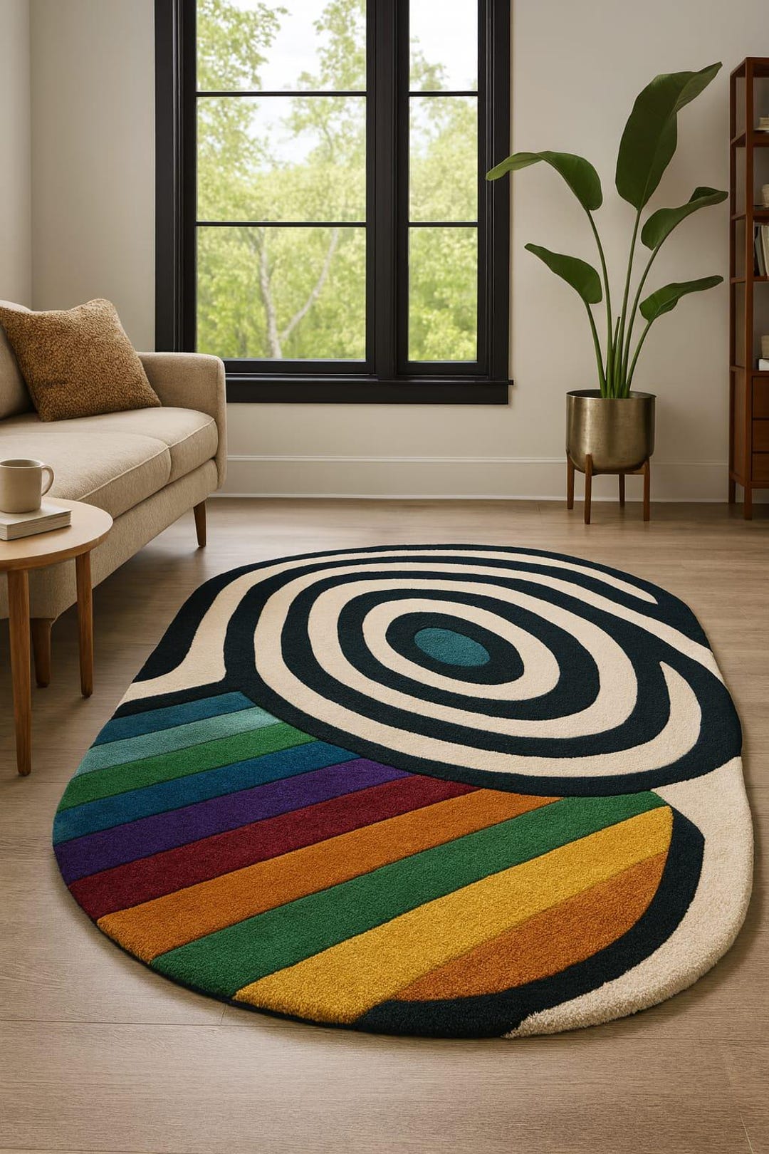 Deep Raspberry Rug Swirl Modern Abstract Rainbow Swirl Rug | Handmade Colorful Oval Carpet ...