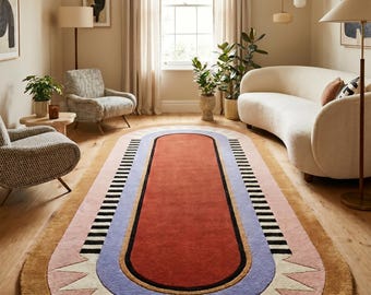 Alfombra de lana hecha a mano, colorida, geométrica, con mechones, para pasillo, entrada, dormitorio, sala de estar, tamaño personalizado, alfombra de felpa.