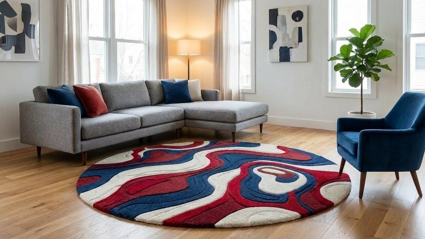 Modern Round Area Rug | Hand Tufted Wool Carpet | 3D Carved High-low ...