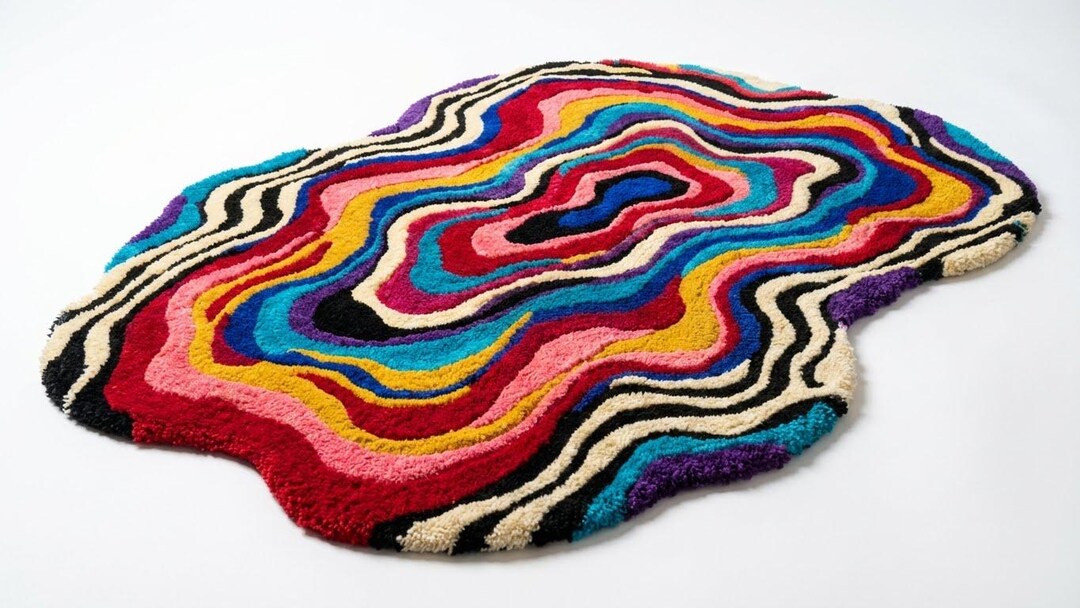 Saturated Colorful Rug Colorful Abstract Modern Shag Rug | Hand-tufted High Pile Art Rug ...
