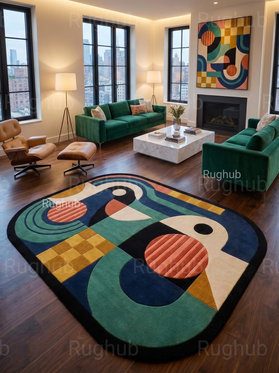Abstract Geometric Tufted Rug, Modern Art Area Rug, Colorful Wool Rug ...