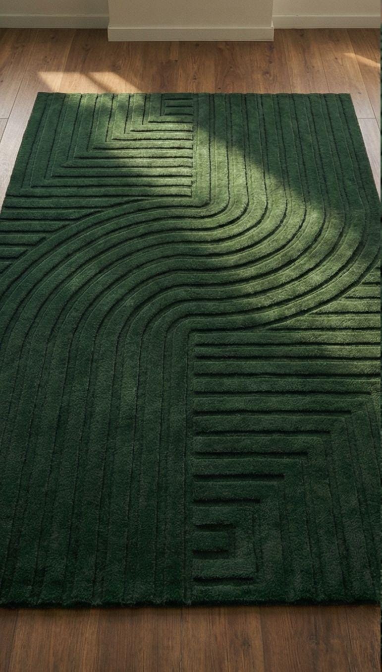 Emerald Green Geometric Rug – Modern Shag Area Rug, Plush Textured ...