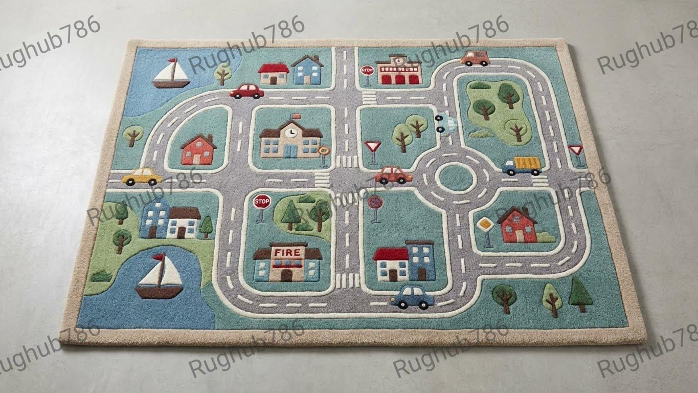 Kids Road Map Play Rug | Town Traffic Car Play Mat | Nursery & Playroom ...