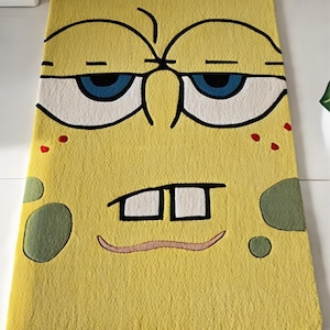 Funny Cartoon Face Rug | Yellow Character Area Carpet | Hand-Tufted Kids Room Decor