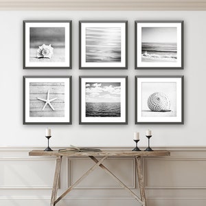 Beach Black and White Print Set - grey coastal gray ocean nautical photography seashore neutral wall art grouping light pale modern seaside