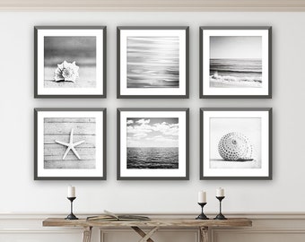 Beach Black and White Print Set - grey coastal gray ocean nautical photography seashore neutral wall art grouping light pale modern seaside