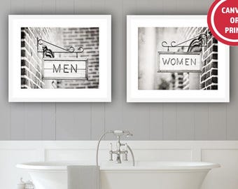 Men and Women Bathroom Sign Prints, Restroom Decor, Black and White Photography