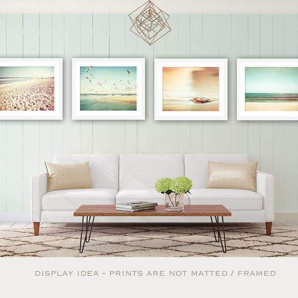 Coastal Wall Art Set of Four Prints - Beach Art Set, 4 Piece Wall Art Groupings, Gallery Wall Set, Mint Green Print, Above Couch Wall Decor