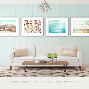 Beach Photography Set Four Photographs beach print set seashore aqua blue cream white beige beach bathroom decor sea shore photo wall art image 1