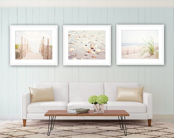 Neutral Beach Photo Set - Three 11x14, 8x10 Photographs - white light cream wall prints beige seashore pale seashore dune coastal photo set