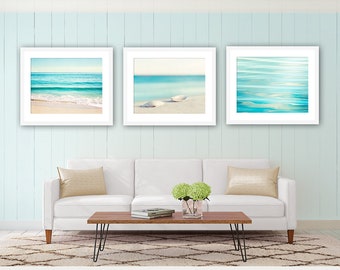 Coastal Wall Art, Print Set of 3, Aqua Blue Beach Decor, Ocean Lover Gift, Seascape Photography, Teal Seaside Decor, Tropical Photos