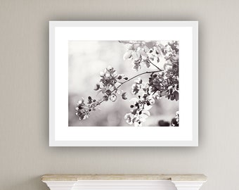 Black and White Flower Photography - Above the Fireplace Decor, Shabby Chic Wall Art, Botanical Photo, Floral Art Print, Neutral Grey Decor