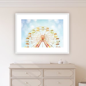 Over the Crib Decor, Carnival Decorations, Circus Print, Large Nursery Wall Art, Toddler Wall Art, Playroom Decor, Blue Ferris Wheel Photo