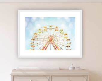 Over the Crib Decor, Carnival Decorations, Circus Print, Large Nursery Wall Art, Toddler Wall Art, Playroom Decor, Blue Ferris Wheel Photo