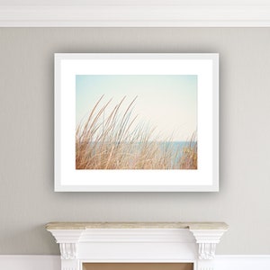 Beach Grass Print - light photography pale blue brown beige white cream seashore neutral coastal wall art - 8x10 Photograph, "Shore Breeze"