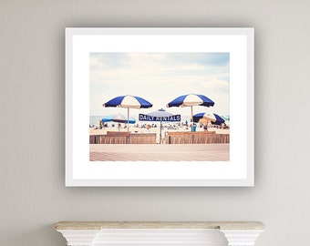 Beach Umbrella Photography, Coastal Wall Art, Navy Blue Decor, Light Beige Print, Pale Cream Photo, Nautical Photograph, Seashore Picture