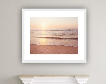 Ocean Pictures Wave Print - Seascape Water Photography, Peach Wall Art, Coastal Artwork, Beach Home Decor, Sea Sunrise, Rose Gold Beige