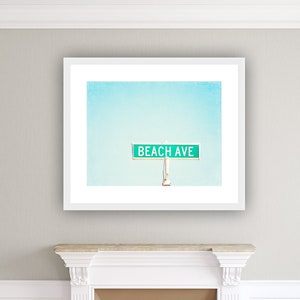 Beach Wall Art - Coastal Blue Beach House Decor Long Beach Island Large Photography Print Gift for Diver "Beach Ave"