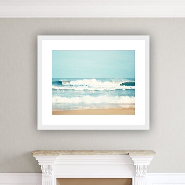 Ocean Photography, sea beach waves seascape water blue beige white seashore coastal wall art, 16x20, 11x14, 8x10 Photograph, "Salty Sea Air"