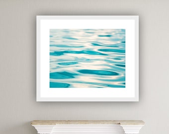 Water Print - Minimalist Wall Art Aqua Blue Swimming Pool Water Photograph Summer Decor Water Ripples Coastal Wall Art "Poetry in Motion"