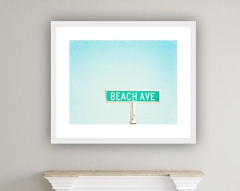 Beach Wall Art - Coastal Blue Beach House Decor Long Beach Island Large Photography Print Gift for Diver "Beach Ave"