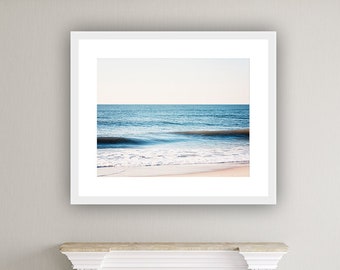 Blue Ocean Pictures, Large Beach Wall Art - Wave Print, Coastal Artwork, Water Photography, Sea Wall Art, Seaside Decor, Seascape White