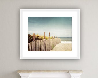 Beach Photography Print, Beach Dune, Landscape Photo, Blue Brown Beige, Coastal Wall Art, Seashore Decor, Ocean Photograph, Nautical Picture