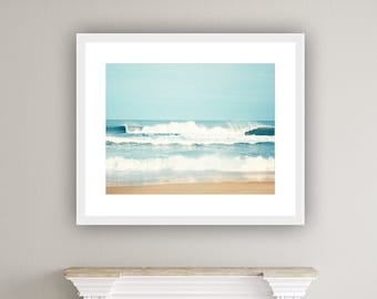 Ocean Photography, sea beach waves seascape water blue beige white seashore coastal wall art, 16x20, 11x14, 8x10 Photograph, "Salty Sea Air"
