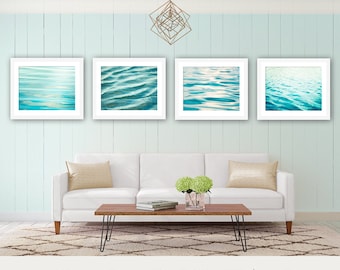Water Photography Set - ocean prints sea beach ripples aqua blue teal turquoise bathroom wall art print seashore washroom photograph