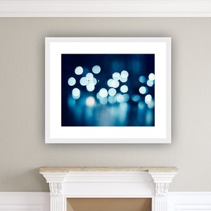 Blue Photography, lights picture navy bokeh dark blue print sparkle wall art sparkly abstract circles photo white, "Illuminating the Night"