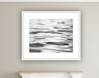 Abstract Ocean Wall Art, Water Photography, Black White Print, Beach Pictures, Modern Coastal Decor, Above the Fireplace Decor, Grey, Silver