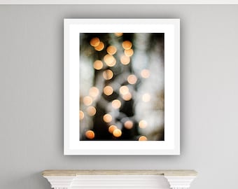 Abstract Photography - sparkly lights wall art sparkle print black white gold orange dark brown circle cream, 8x10 Photograph, "Glimmer"