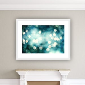 Teal Artwork, Large Abstract Art - Turquoise Wall Art, Teen Girl Room Decor, Sparkly Aqua Wall Art, Modern Print, Sparkle Circle Lights