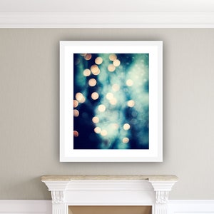Bokeh Photography dark navy blue gold lights sparkly beige sparkle wall print black circle cream, 8x10 Photograph, Let Your Light Shine image 1