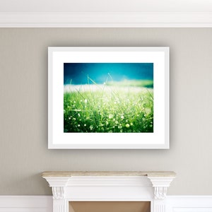 Sparkle Photography - green blue aqua dew nature sparkly bokeh grass abstract print teal modern photo, 11x14, 8x10 Photograph, &quot;Morning Dew&quot;