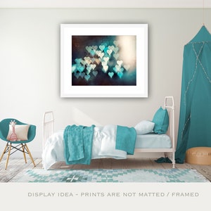 Teal Teen Girls Room Decor, Abstract Heart Love Photography, Turquoise Aqua Sparkle Print, Bokeh Bedroom Wall Art