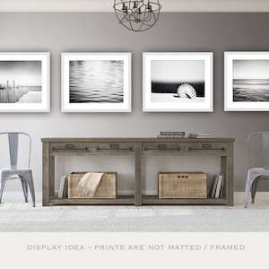 Coastal Black and White Photo Set - Beach, Ocean Photographs 4 - dark grey gray prints, modern nautical photography, sea seashore wall art