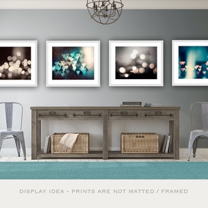 Sparkle Photography Set, bokeh abstract dark brown teal aqua turquoise blue grey gray pink peach hearts sparkly photo circle wall art prints image 1