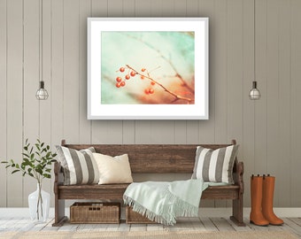 Rustic Pictures Farmhouse Photography Nature - Mint Green Print, Light Teal Artwork, Orange Wall Art, Botanical Photo, Turquoise Decor