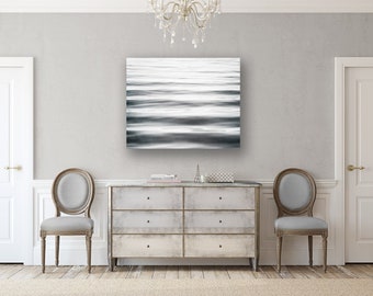 Abstract Ocean Wall Art Canvas, Black and White Wave Print, Grey Water Photography, Beach Art, Modern Coastal Decor, Neutral Gray Sea Ripple