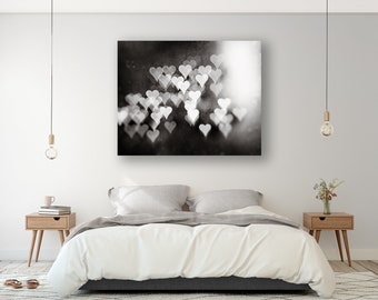 Above Bed Art, Master Bedroom Decor, Heart Print, Large Canvas, Love Decor, Black White Print, Abstract Photography, Romantic Gifts
