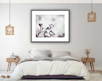 Above Bed Art, Master Bedroom Decor, Black and White Nature Photography, Dogwood Print, Flower Art, Grey Wall Art, Floral Art Print