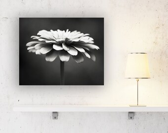 Black and White Canvas Prints, Flower Photography, Floral Art Print, Modern Home Decor, Botanical Photo, Nature Wall Art, Dark Grey Plant